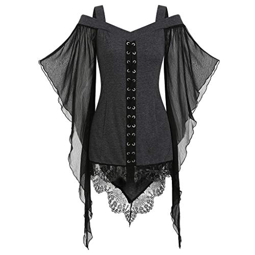 Bkazwe Gothic Kleid Hexenlook Mittelalter Ballkleid mit Off-Shoulder & Schnürung Gothic Kostüm Karneval Kostüm Retro Partykleid Mittelaltera Kostüme von Bkazwe