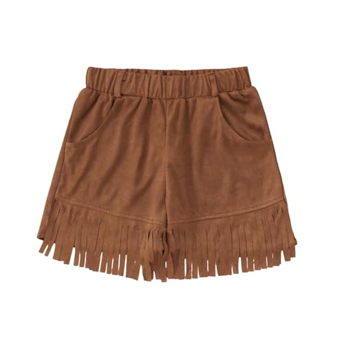 Bkazwe Western-Skorts für Mädchen 5-14 Jahre Cowgirl Rodeo-Outfit mit Kunstwildleder & Jeans-Taschen Fransen-Deko für Themenpartys, Theater & Karneval (Rock-Shorts mit Western-Design) von Bkazwe