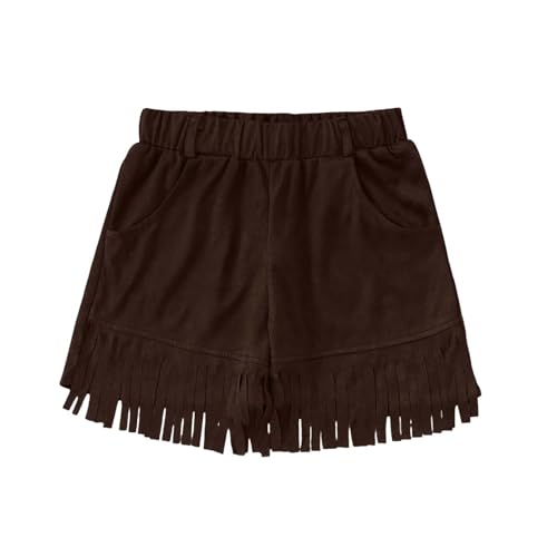 Bkazwe Western-Skorts für Mädchen 5-14 Jahre Cowgirl Rodeo-Outfit mit Kunstwildleder & Jeans-Taschen Fransen-Deko für Themenpartys, Theater & Karneval (Rock-Shorts mit Western-Design) von Bkazwe