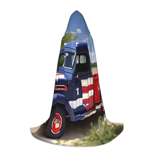 Bkdogkt 4. Juli Patriotischer Trucks-Druck, Unisex, Kapuzenumhang für Zauberer, Karneval, Halloween, Weihnachten, Cosplay, Kostüm, Robe von Bkdogkt