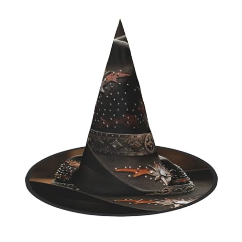 Bkdogkt American West Rodeo Hut Druck Halloween Hexenhut Unisex Karneval Party Kostüm Zubehör Breite Kappe Faltbar von Bkdogkt