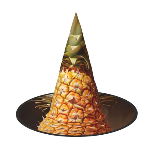 Bkdogkt Ananas Malerei Druck Halloween Hexenhut Unisex Karneval Party Kostüm Zubehör Breite Kappe Faltbar von Bkdogkt