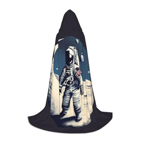 Bkdogkt Astronaut On The Moon Print Unisex Kapuzenumhang für Zauberer Karneval Halloween Weihnachten Cosplay Kostüm Robe von Bkdogkt