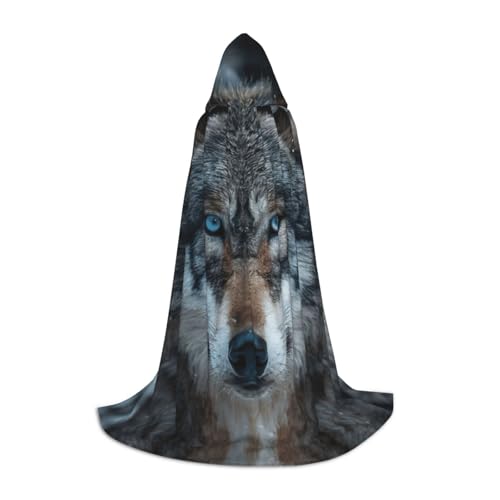 Bkdogkt Blaue Augen, Wolfsdruck, Unisex, Kapuzenumhang für Zauberer, Karneval, Halloween, Weihnachten, Cosplay, Robe von Bkdogkt
