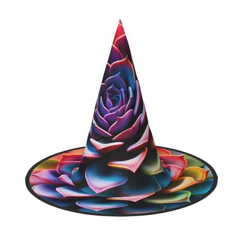 Bkdogkt Bunte Sukkulenten-Druck, Halloween, Hexenhut, Unisex, Karneval, Party, Kostüm, Zubehör, breite Kappe, faltbar von Bkdogkt