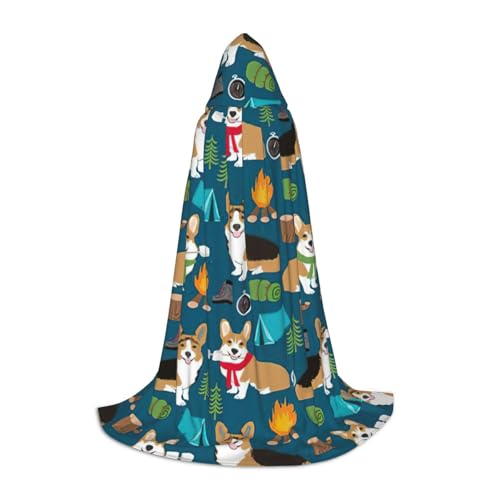 Bkdogkt Corgi Print Halloween Vielseitiger Kapuzenumhang Karneval Mottoparty Dekorationen Hexenkostüme von Bkdogkt
