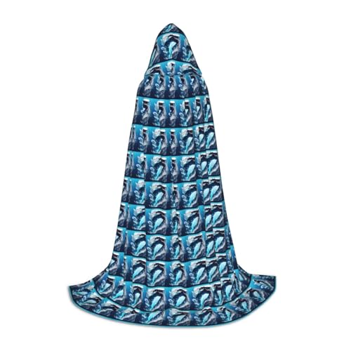 Bkdogkt Dunkelblauer Umhang mit Tierwal-Druck, Unisex, mit Kapuze, für Zauberer, Karneval, Halloween, Weihnachten, Cosplay, Kostüm, Robe Bkdogkt Dunkelblauer Umhang mit Tierwal-Druck, Unisex, mit Kapuze, für Zauberer, Karneval, Halloween, Weihnachten, Cosplay, Kostüm, Robe von Bkdogkt