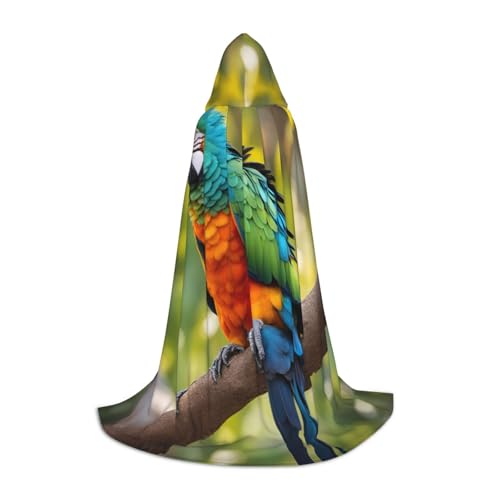 Bkdogkt Fantastischer Papageienfeder-Aufdruck, Unisex, Kapuzenumhang für Zauberer, Karneval, Halloween, Weihnachten, Cosplay, Robe von Bkdogkt
