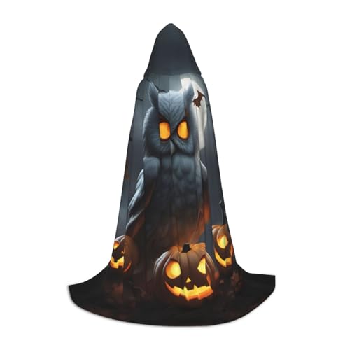 Bkdogkt Halloween Eule Geist Kürbis Druck Unisex Kapuzenumhang für Zauberer Karneval Halloween Weihnachten Cosplay Kostüm Robe von Bkdogkt