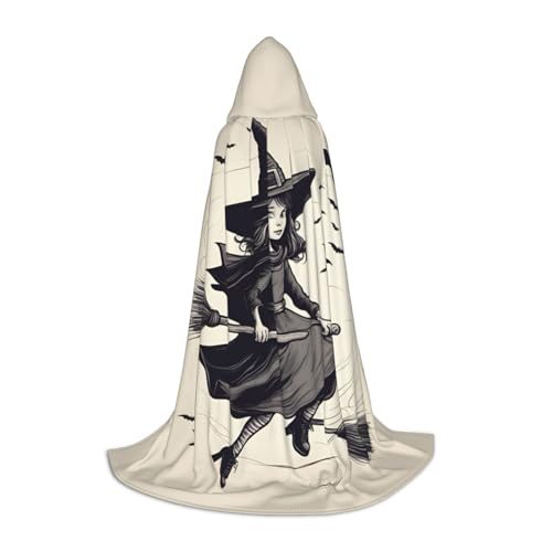 Bkdogkt Halloween Hexe fliegend 1 Druck Unisex Kapuzenumhang für Zauberer Karneval Halloween Weihnachten Cosplay Kostüm Robe von Bkdogkt