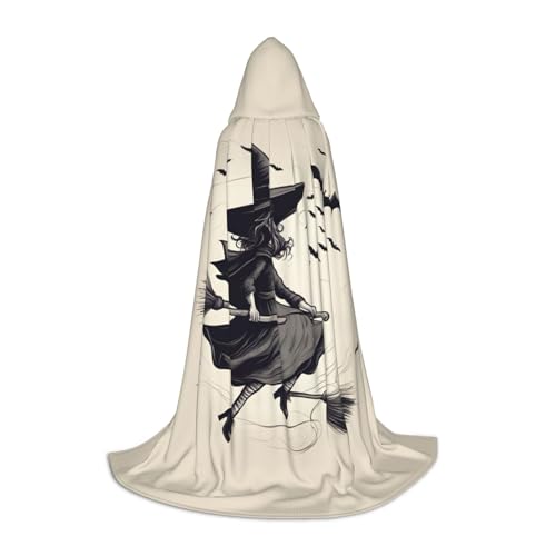 Bkdogkt Halloween Hexe fliegend 1 Druck Unisex Kapuzenumhang für Zauberer Karneval Halloween Weihnachten Cosplay Kostüm Robe von Bkdogkt