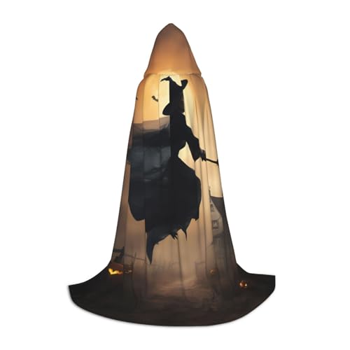 Bkdogkt Halloween Hexe fliegende 2 Druck Unisex Kapuzenumhang für Zauberer Karneval Halloween Weihnachten Cosplay Kostüm Robe von Bkdogkt