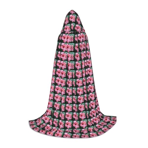 Bkdogkt Hawaii Rosa Blumendruck Unisex Kapuzenumhang für Zauberer Karneval Halloween Weihnachten Cosplay Kostüm Robe von Bkdogkt