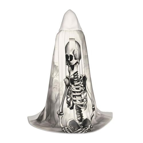Bkdogkt Interessanter Skelett-Druck, Unisex, Kapuzenumhang für Zauberer, Karneval, Halloween, Weihnachten, Cosplay, Robe von Bkdogkt