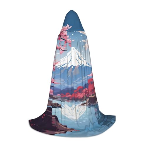 Bkdogkt Japanischer Umhang mit Kapuze und Fuji-Landschaftsdruck, Unisex, für Zauberer, Karneval, Halloween, Weihnachten, Cosplay, Kostüm, Robe von Bkdogkt