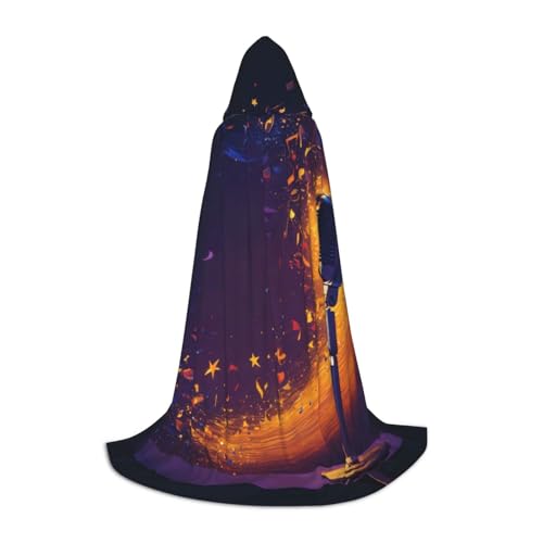Bkdogkt Kapuzenumhang mit Mikrofon und Musiknoten-Druck, Unisex, für Zauberer, Karneval, Halloween, Weihnachten, Cosplay, Robe von Bkdogkt
