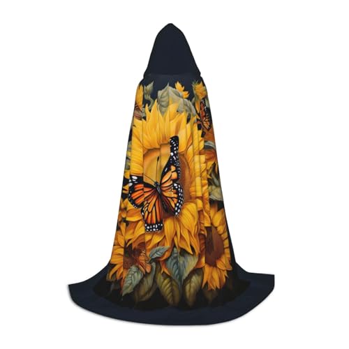 Bkdogkt Kapuzenumhang mit Sonnenblumen-Schmetterlings-Aufdruck, Unisex, für Zauberer, Karneval, Halloween, Weihnachten, Cosplay, Robe von Bkdogkt