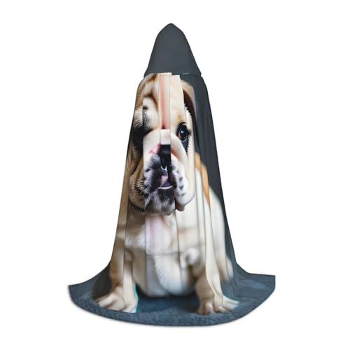 Bkdogkt Kapuzenumhang mit süßem Bulldoggen-Welpe, Unisex, für Zauberer, Karneval, Halloween, Weihnachten, Cosplay, Robe von Bkdogkt