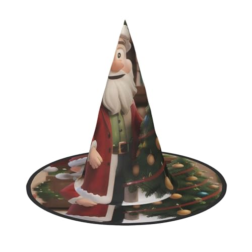 Bkdogkt Lustiger Weihnachtsdruck Halloween Hexenhut Unisex Karneval Party Kostüm Zubehör Breite Kappe Faltbar von Bkdogkt