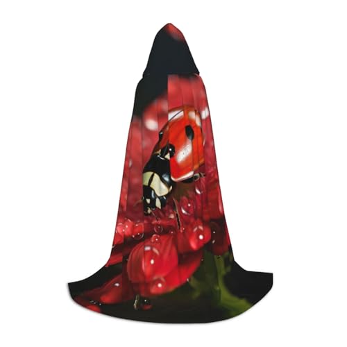 Bkdogkt Marienkäfer-Blumendruck, Unisex, Kapuzenumhang für Zauberer, Karneval, Halloween, Weihnachten, Cosplay, Robe von Bkdogkt