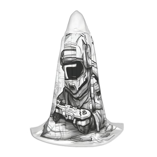 Bkdogkt Monochromer Skizzenstil Gaming-Druck Unisex Kapuzenumhang für Zauberer Karneval Halloween Weihnachten Cosplay Kostüm Robe von Bkdogkt