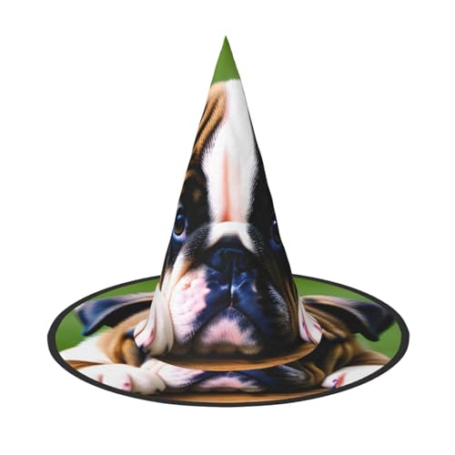 Bkdogkt Niedliche Bulldogge Welpe Druck Halloween Hexenhut Unisex Karneval Party Kostüm Zubehör Breite Kappe Faltbar von Bkdogkt