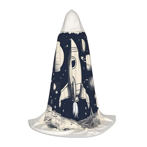 Bkdogkt Rocket In Space Print Unisex Kapuzenumhang für Zauberer Karneval Halloween Weihnachten Cosplay Kostüm Robe von Bkdogkt