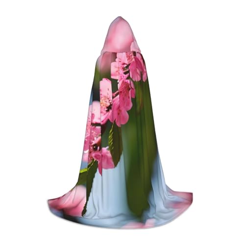 Bkdogkt Rosa Kirschblüten 1 Druck Unisex Kapuzenumhang für Zauberer Karneval Halloween Weihnachten Cosplay Kostüm Robe von Bkdogkt