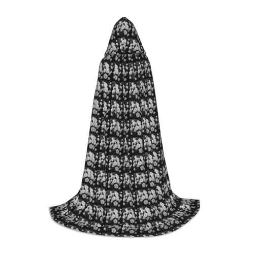 Bkdogkt Schwarz-weißer Rosen-Druck, Unisex, Kapuzenumhang für Zauberer, Karneval, Halloween, Weihnachten, Cosplay, Robe von Bkdogkt