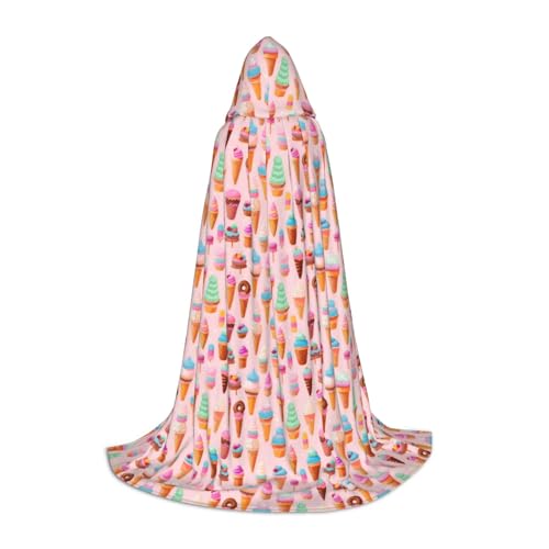 Bkdogkt Umhang mit Kapuze für Zauberer, Karneval, Halloween, Weihnachten, Cosplay, Kostüm, Robe, viele Farben, Eiscreme-Aufdruck, Unisex von Bkdogkt