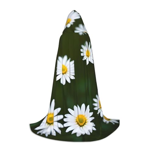 Bkdogkt Umhang mit Kapuze für Zauberer, Karneval, Halloween, Weihnachten, Cosplay, Wilde weiße Gänseblümchen, Unisex, mit Kapuze von Bkdogkt