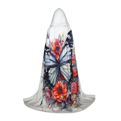 Bkdogkt Unisex Kapuzenumhang mit Blumen- und Schmetterlings-Aufdruck, für Zauberer, Karneval, Halloween, Weihnachten, Cosplay, Robe Bkdogkt Unisex Kapuzenumhang mit Blumen- und Schmetterlings-Aufdruck, für Zauberer, Karneval, Halloween, Weihnachten, Cosplay, Robe von Bkdogkt