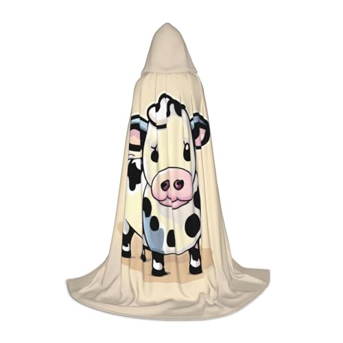 Bkdogkt Unisex Kapuzenumhang mit Cartoon-Milchkuh-Druck, für Zauberer, Karneval, Halloween, Weihnachten, Cosplay, Robe von Bkdogkt