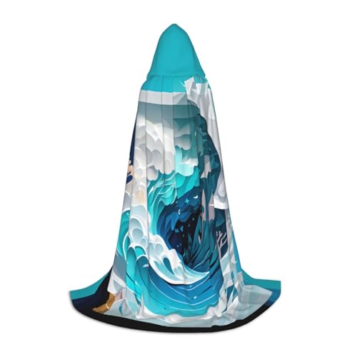 Bkdogkt Unisex-Kapuzenumhang mit Ozeanwellen-Druck, für Zauberer, Karneval, Halloween, Weihnachten, Cosplay, Robe von Bkdogkt