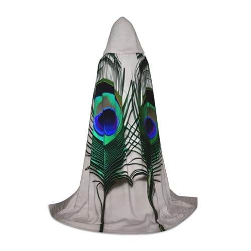Bkdogkt Unisex Kapuzenumhang mit Pfauenfeder-Druck, für Zauberer, Karneval, Halloween, Weihnachten, Cosplay, Robe von Bkdogkt