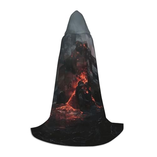Bkdogkt Unisex-Kapuzenumhang mit Vulkandruck, für Zauberer, Karneval, Halloween, Weihnachten, Cosplay, Robe von Bkdogkt