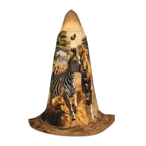 Bkdogkt Unisex Kapuzenumhang mit Zebra-Tiermuster für Zauberer, Karneval, Halloween, Weihnachten, Cosplay, Robe von Bkdogkt