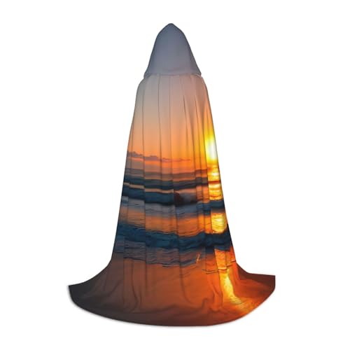 Bkdogkt Wunderschöner Sonnenaufgangs-Ozean-Druck, Unisex, Kapuzenumhang für Zauberer, Karneval, Halloween, Weihnachten, Cosplay, Robe von Bkdogkt