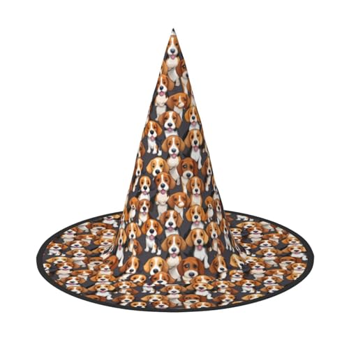 Cartoon Beagle Dogs Print Halloween Hexenhut Unisex Karneval Party Kostüm Zubehör Breite Kappe Faltbar von Bkdogkt
