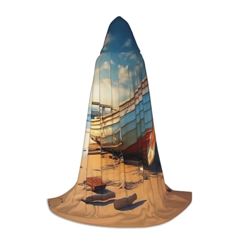 Kapuzenumhang mit Boot am Strand, Unisex, für Zauberer, Karneval, Halloween, Weihnachten, Cosplay, Robe von Bkdogkt