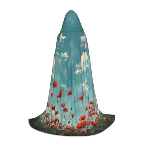 Mohnblumen auf blauem Himmel, Unisex, Kapuzenumhang für Zauberer, Karneval, Halloween, Weihnachten, Cosplay, Robe von Bkdogkt