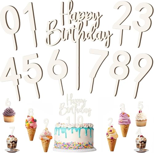 11 Stück Happy Birthday Tortendeko aus Holz mit Cake Topper Zahlen 0-9, Kuchenstecker Cupcake, Holz Kuchendekor Cupcake Topper Kuchen Deko für Mädchen Junge Frauen Mann Geburtstagsfeiern Hochzeit 11 Stück Happy Birthday Tortendeko aus Holz mit Cake Topper Zahlen 0-9, Kuchenstecker Cupcake, Holz Kuchendekor Cupcake Topper Kuchen Deko für Mädchen Junge Frauen Mann Geburtstagsfeiern Hochzeit von Bkemkri