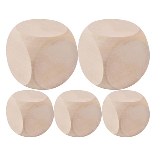 Bkljkf 5 Stück Holzwürfel Würfel, Blanko Würfel, Blank Plain Unlaint Wood, Würfel Spielwürfel Blankowürfel, Leere Würfel, Blanko Würfel Aus 6-seitige Würfelwürfel Mit Runden Ecken Leere Spielwürfel von Bkljkf