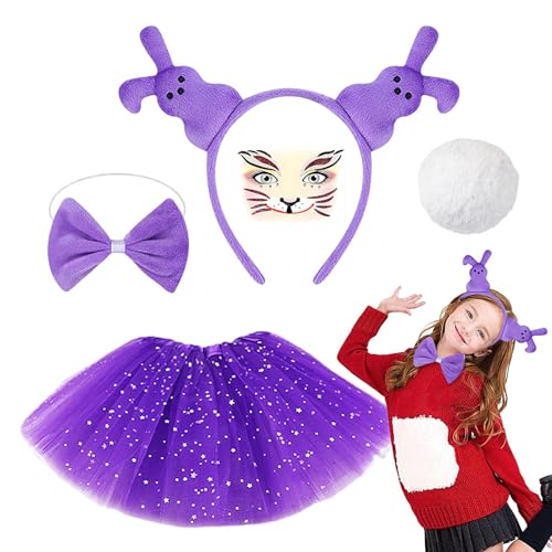 Bkljkf Bunny Kostüm Set, Halloween Bunny Kostüm Set | Buntes Hasenkostüm -Kit | Lustige Cosplay -Accessoires, entzückende Partys Lieferungen für Frauen, Mädchen von Bkljkf