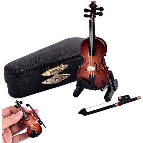 4PCS/Set Mini Violin 3, 15 Zoll Holz Miniatur Geige Musikinstrument Model Dekor mit Bug, Klammer und Klaviergehäuse Geschenke für Kinderpuppenhauszubehör von Blablablalu