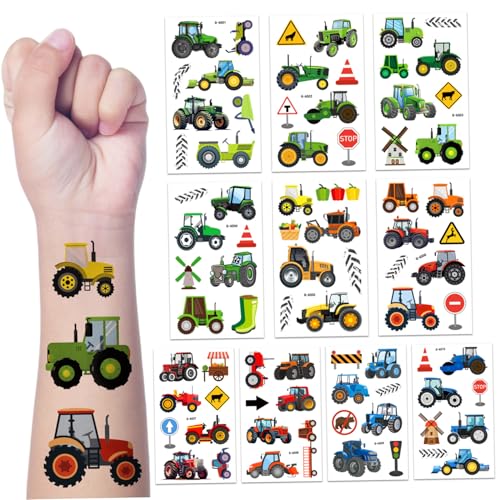Blablablalu 10 Blatt Temporäre Tätowierungen für Kinder, Traktorpartybevorzugungen, Kinder Tattoos vorübergehend für Jungen, Mädchen, Mädchen von Blablablalu