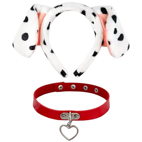 Blablablalu 2pcs/Set Dalmatian Ohrstirnband- und Leder -Choker, Flauschige Hundeohren -Stirnband und Verstellbarer Halskette mit Herzanhänger für Cosplay -Kostum Blablablalu 2pcs/Set Dalmatian Ohrstirnband- und Leder -Choker, Flauschige Hundeohren -Stirnband und Verstellbarer Halskette mit Herzanhänger für Cosplay -Kostum von Blablablalu