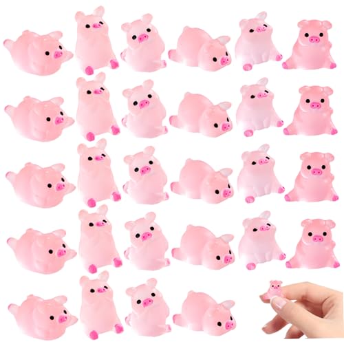 Blablablalu 50pcs Mini -Harztiere, leuchtende Minischweine mit 6 gemischten Stilen, winzige Harztiere für DIY, Garten, Landschaft, Puppenhaus, Aquarium von Blablablalu