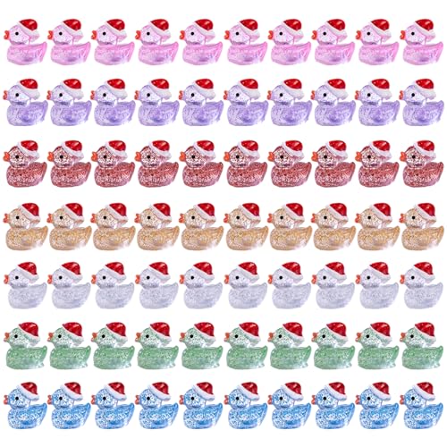 Blablablalu 70pcs leuchten in den dunklen Enten mit Weihnachtshut, farbenfrohe dekorative leuchtende Mini -Harz -Enten für Micro Landscape Fairy Garden Aquarium Dollhouse von Blablablalu