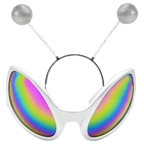 Blablablalu Alien Stirnband und außerirdische Brille, kreative Unisex -Kostümzubehör, dekorative Stirnband und Brille für Themenparty, Outfit -Party Erwachsene, Kinder von Blablablalu